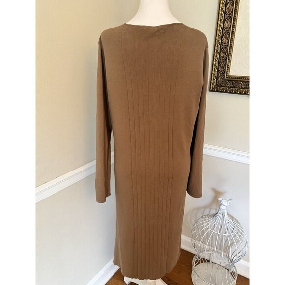 Coldwater Creek Size M Brown Pleated Longline Knit Duster Cardigan Stretch - Picture 4 of 7